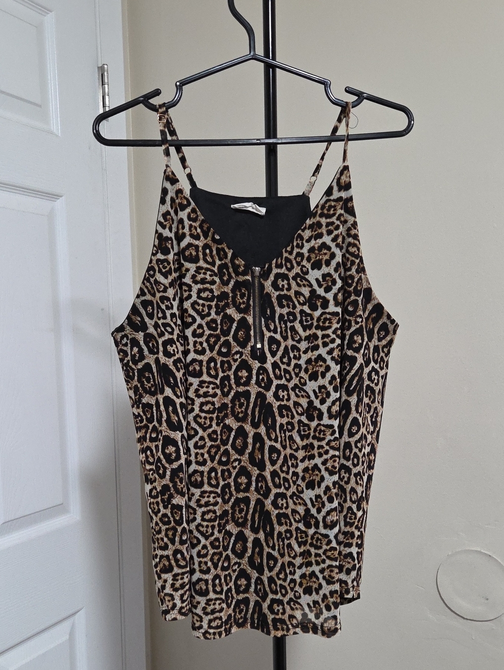 Ember Leopard Print Zip-Front Cami in Black and Brown